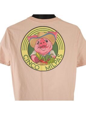 Cinco Milpas Pig T Shirt Mens Size Large Orange Farmer Farming